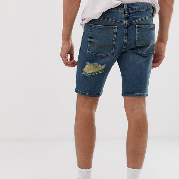 Ripped Dark Washed Denim Short - Picture 3 of 4